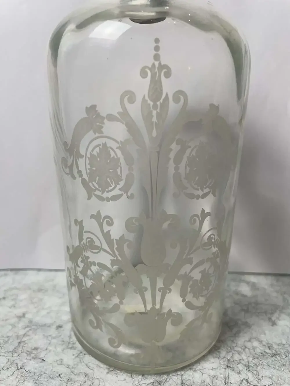 Vintage Frosted Ornate Glass Apothecary Bottle Made in Portugal